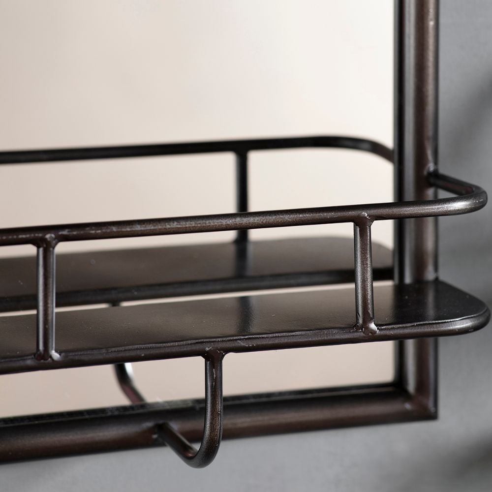 Hill Black Rectangular Metal Mirror with Shelf