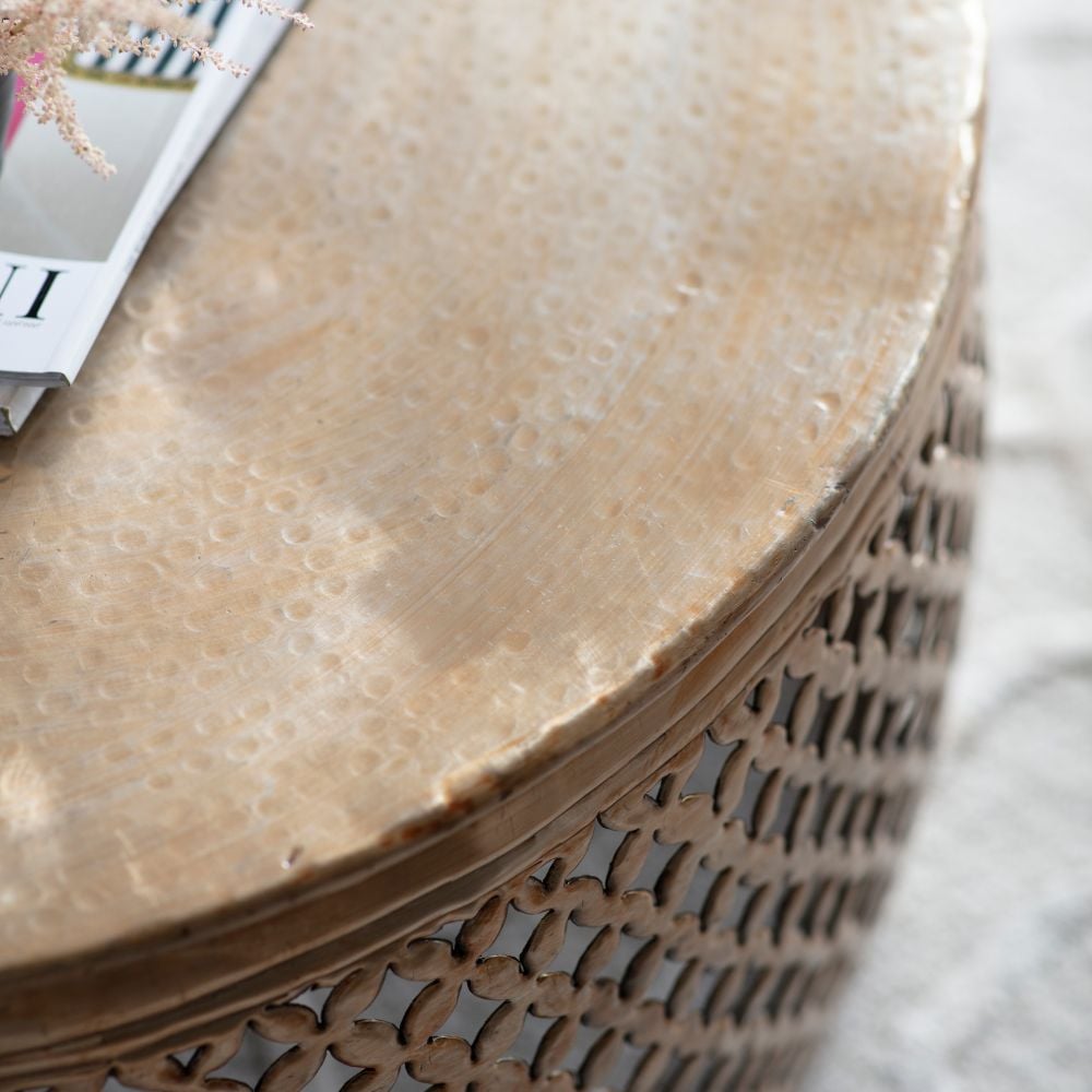 Moroccan Round Coffee Table in Gold Metal