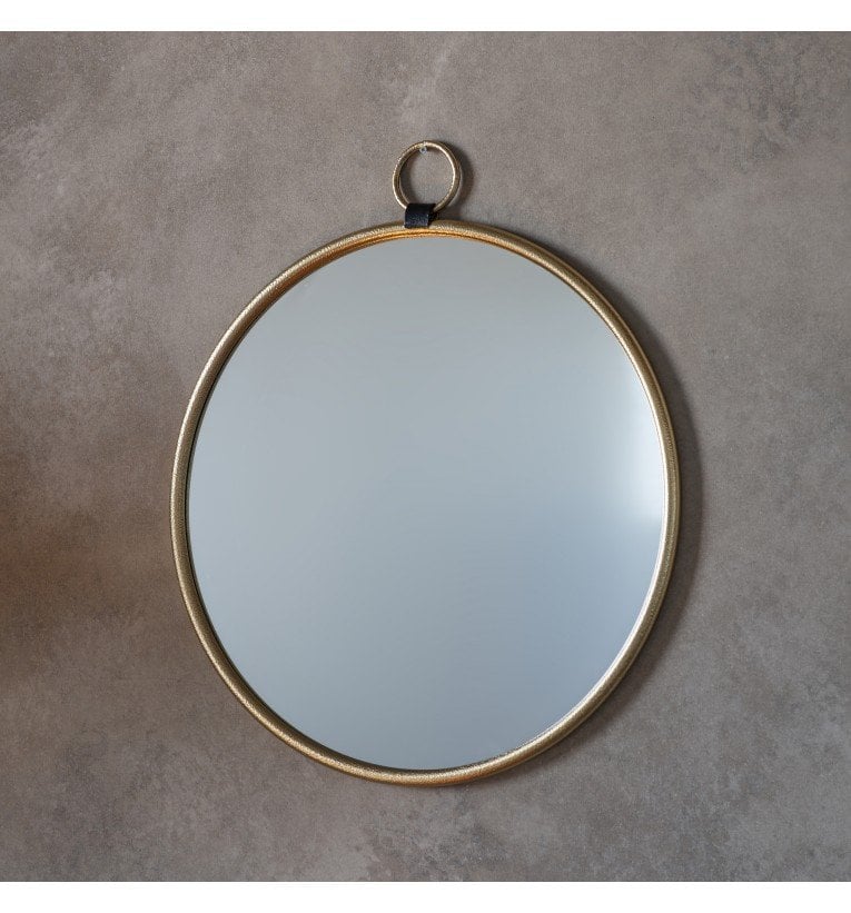Austin Large Round Wall Hanging Mirror in Gold