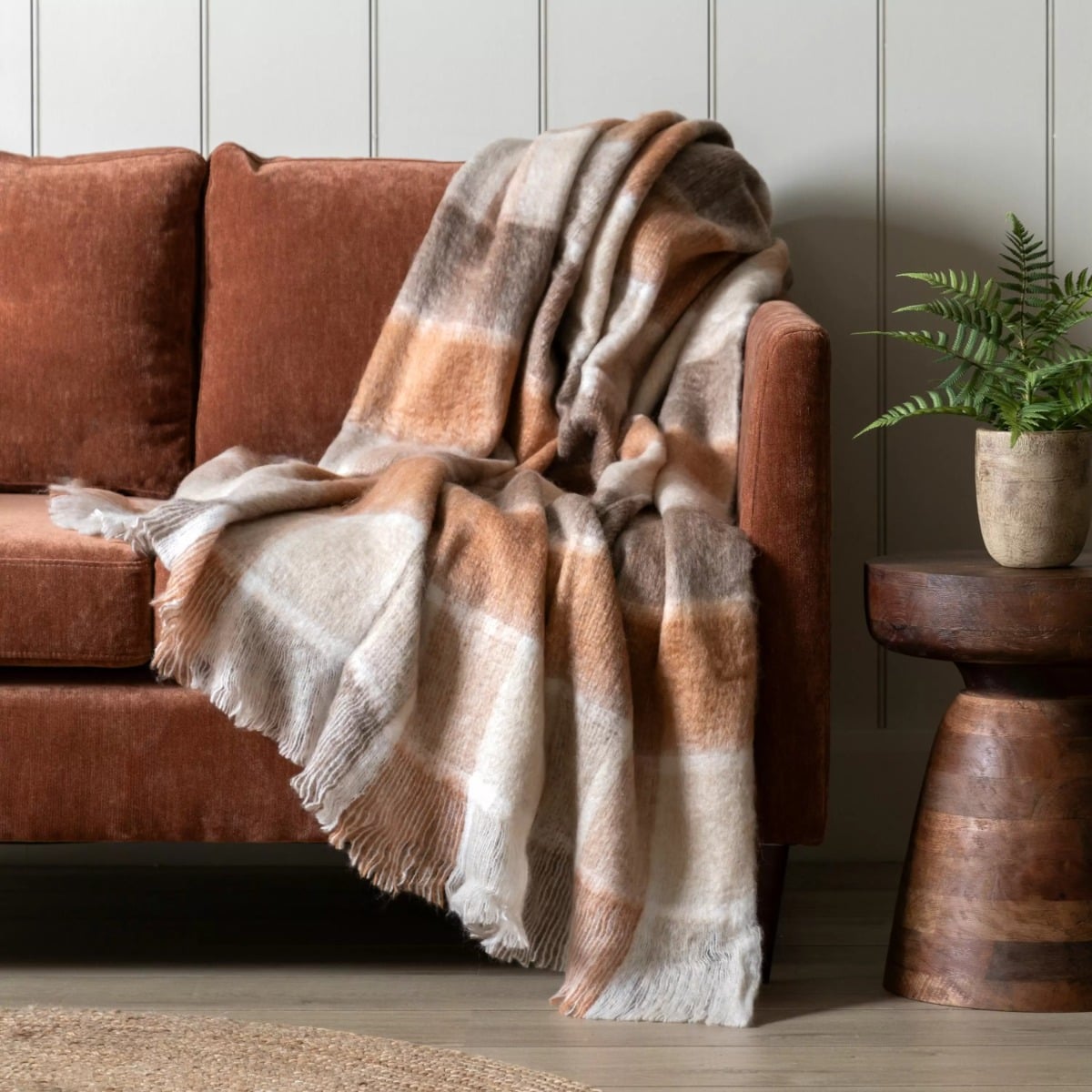 Check Mohair Throw in Rust