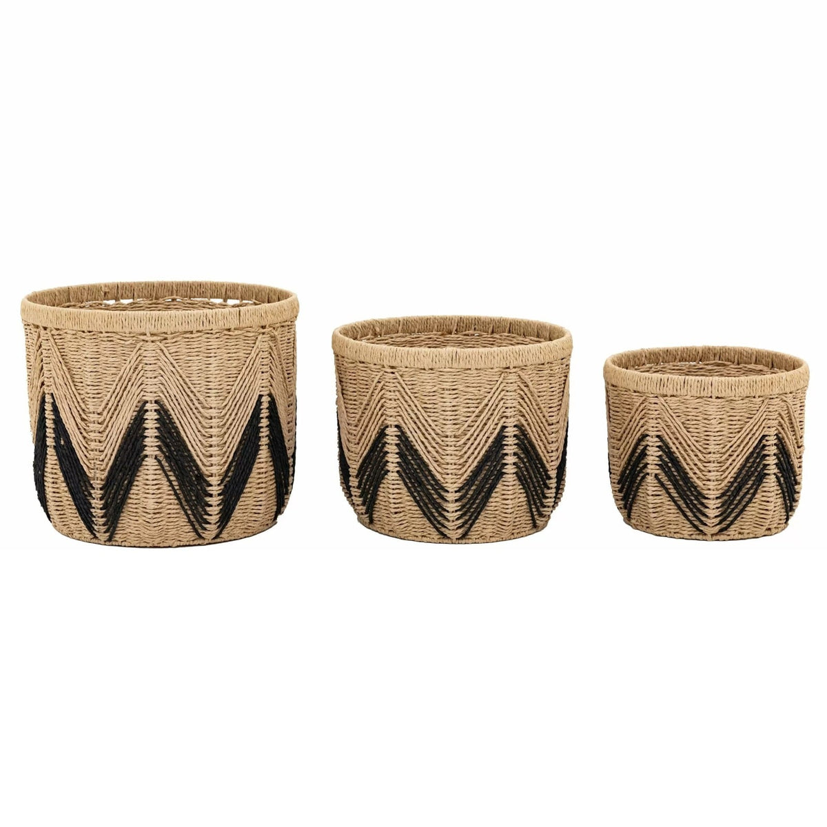 Cameroon Baskets Natural and Black Set of 3
