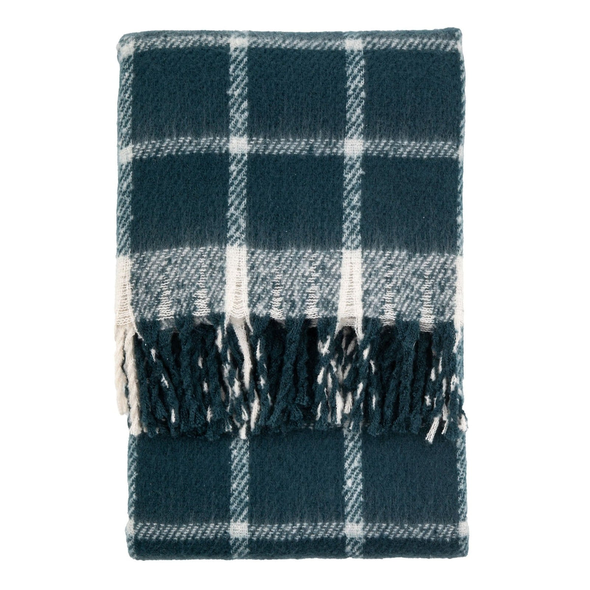 Poly Faux Mohair Check Throw in Blue