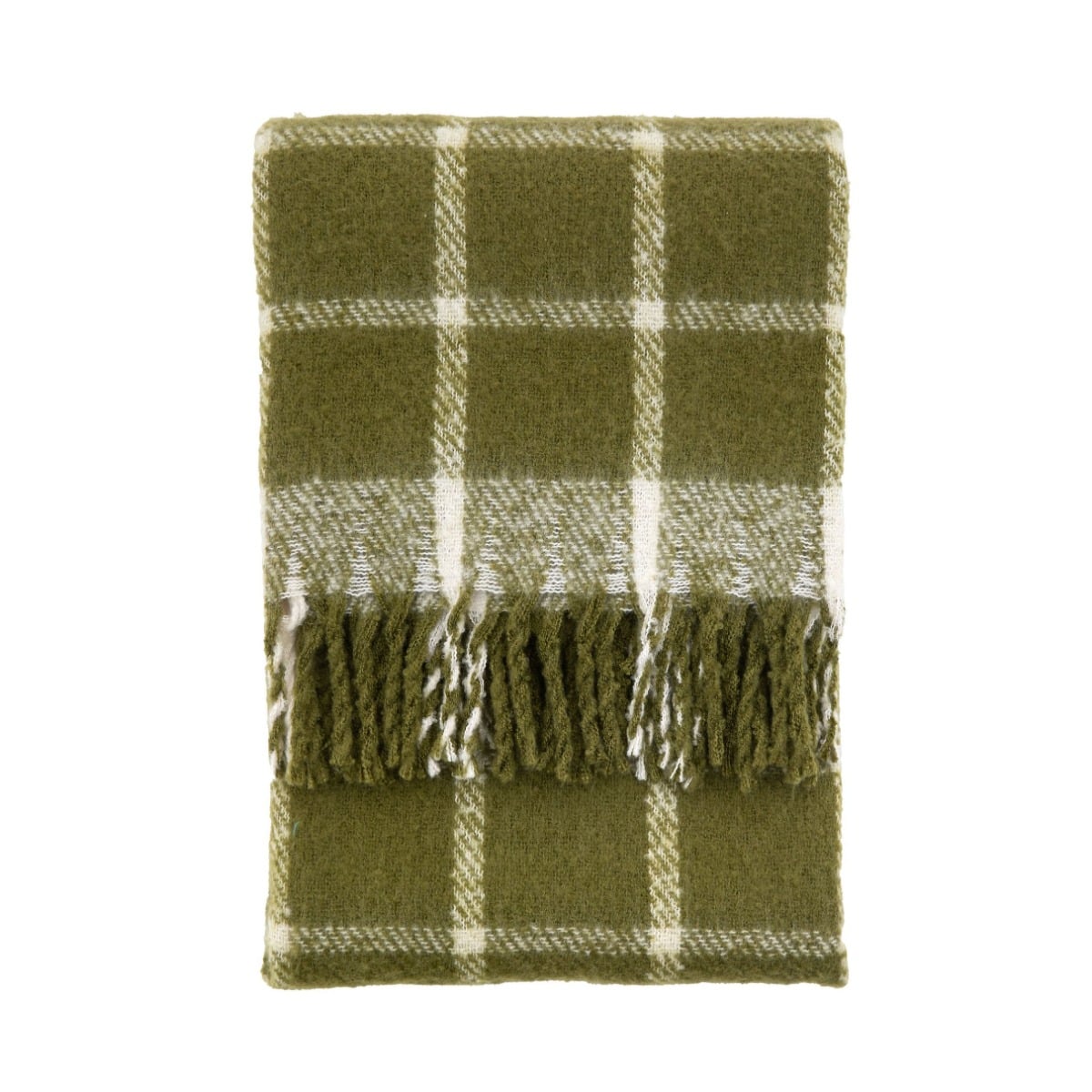 Fringed Mohair Check Throw in Forest Green