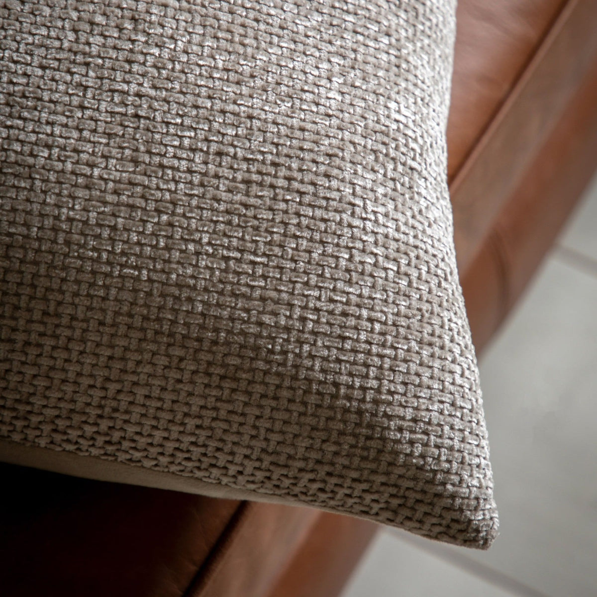 Basketweave Chenille Cushion in Cream - Set of 2