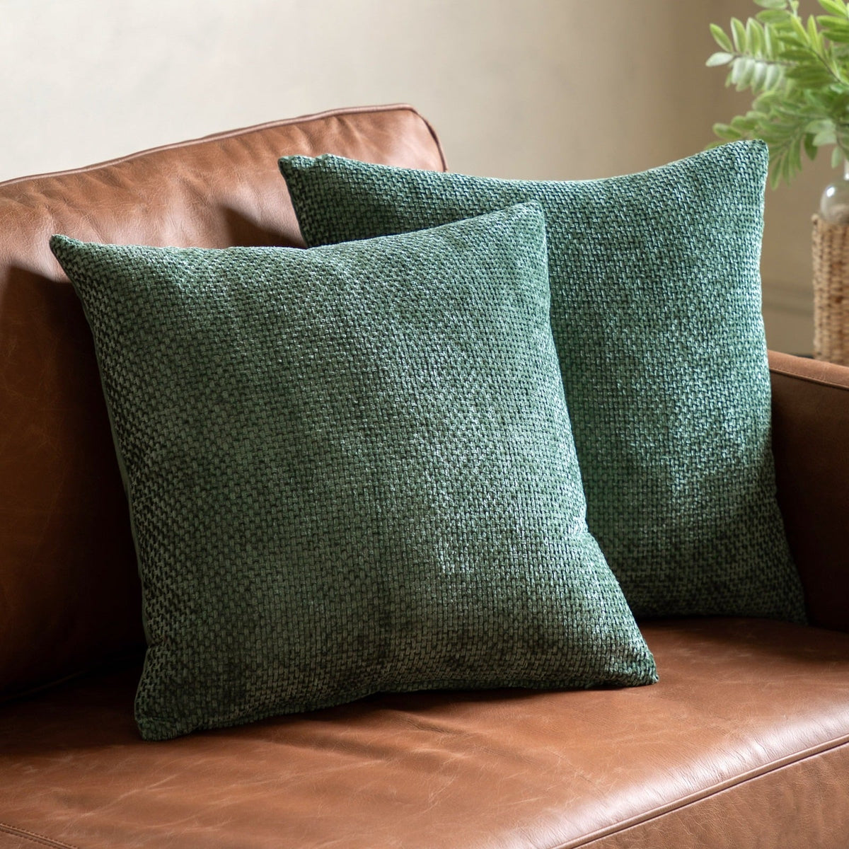Basketweave Chenille Cushion in Olive - Set of 2