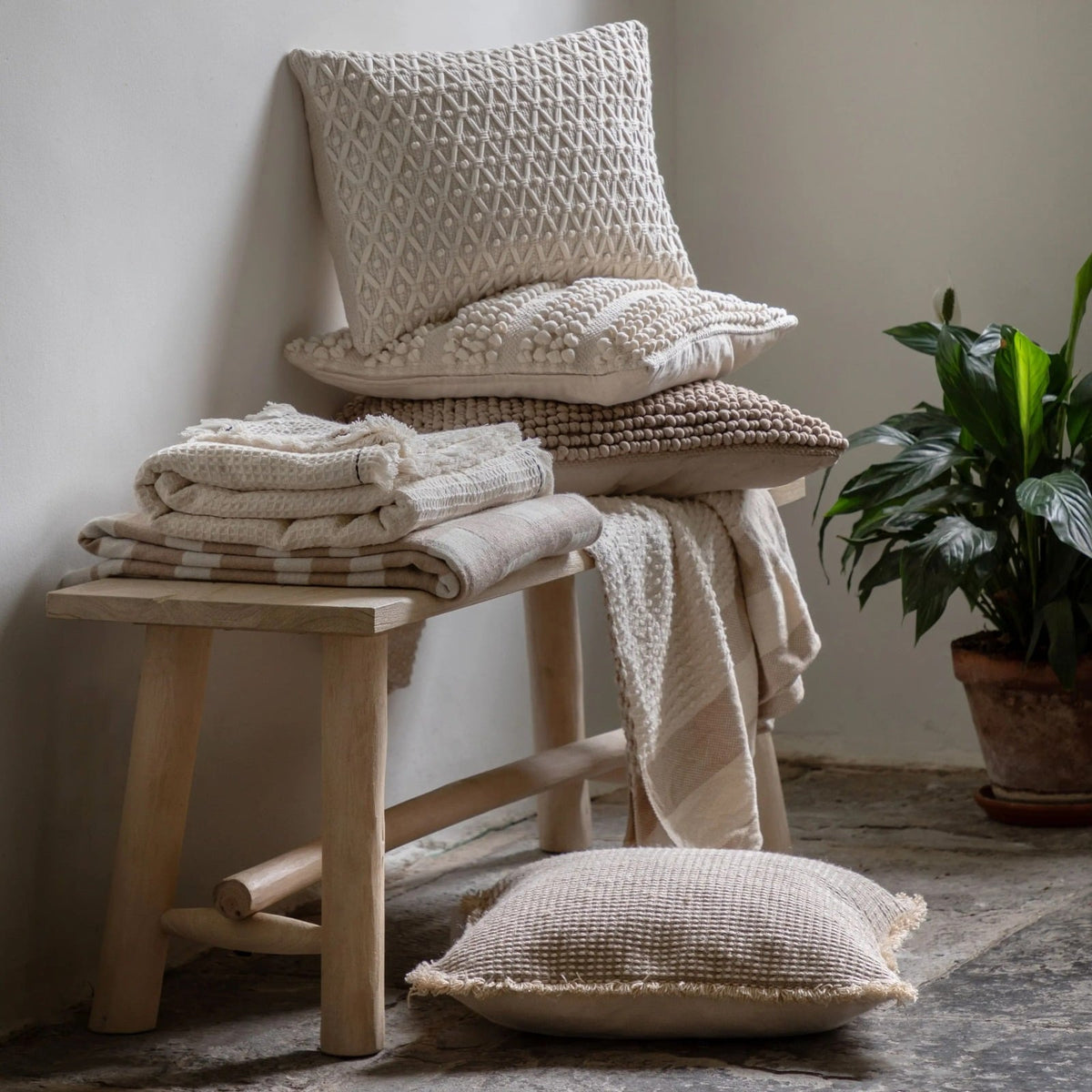 Henton Textured Cushion in Cream