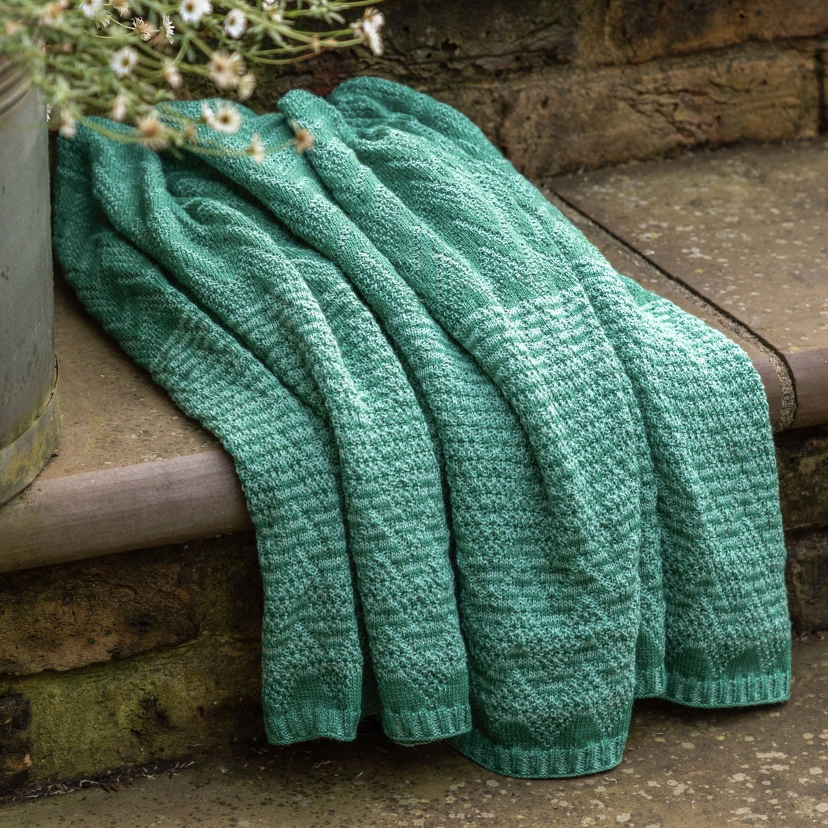 Nalu Knitted Herringbone Throw in Green