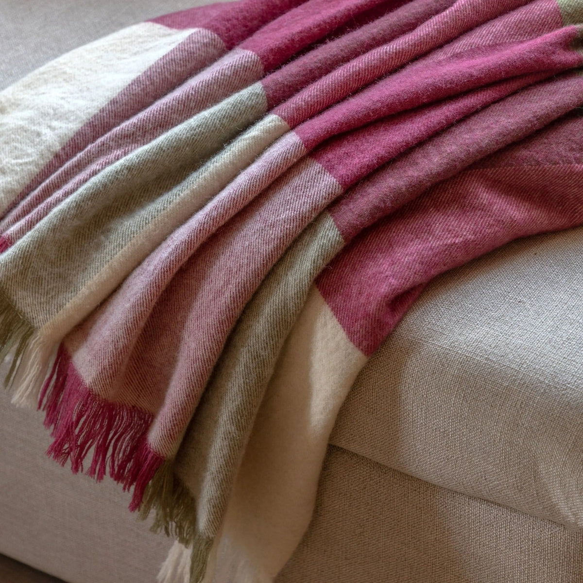 Dursley Check Throw in Cranberry & Olive