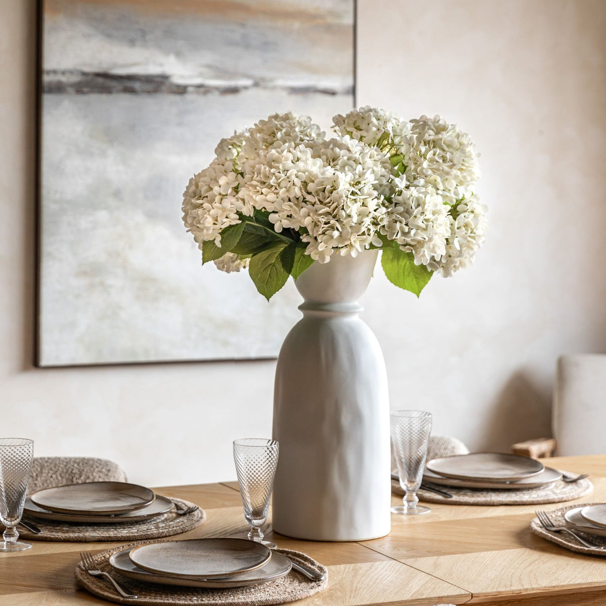 Vintage Hydrangea Floral Stem in Ivory - Set of 12