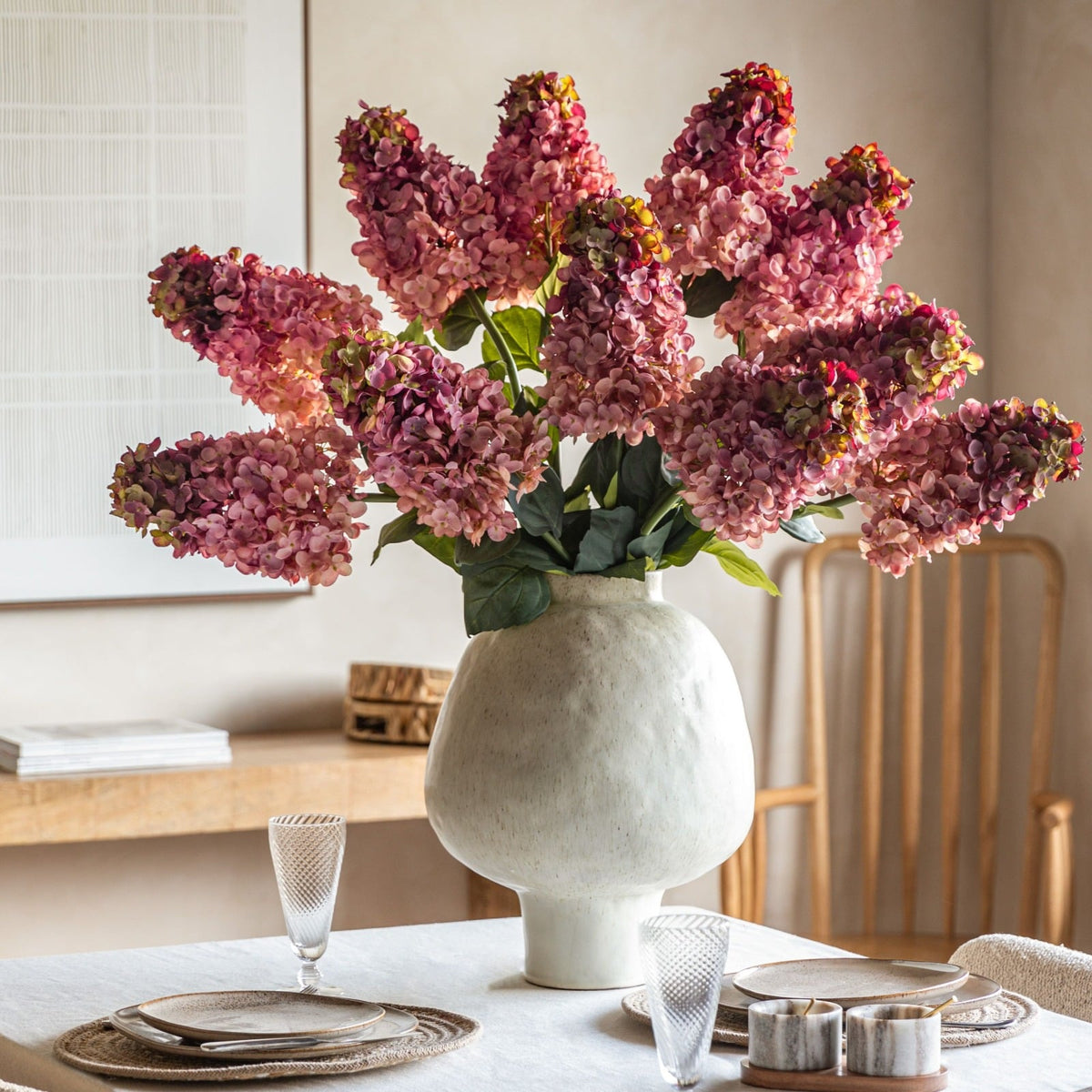 Vintage Cone Hydrangea Stem Pink Set of 12