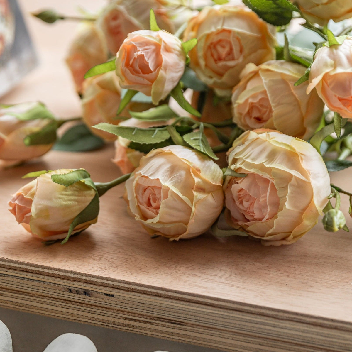Faux Stem Vintage Rose White Set of 6