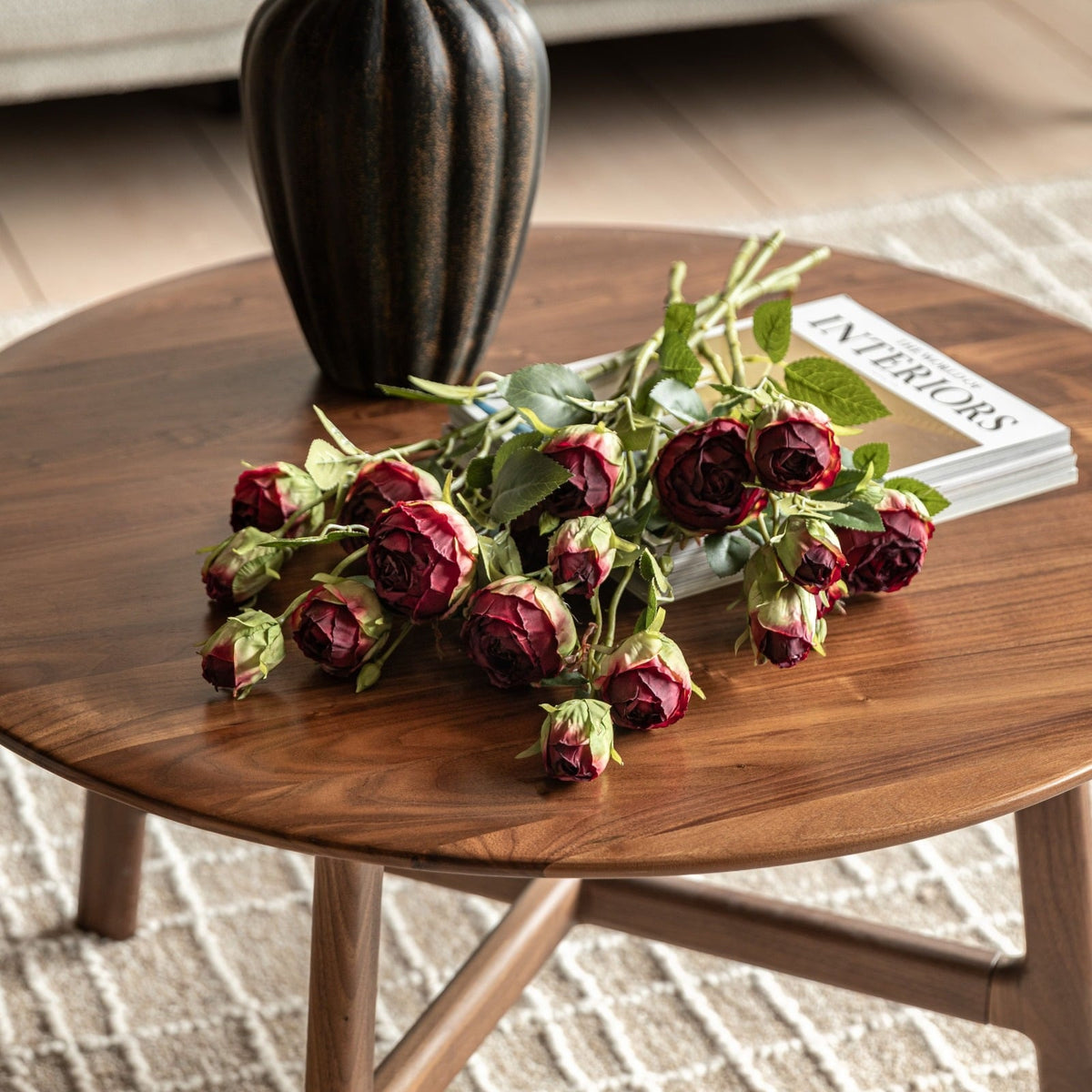 Faux Stem Vintage Rose Claret Set of 6