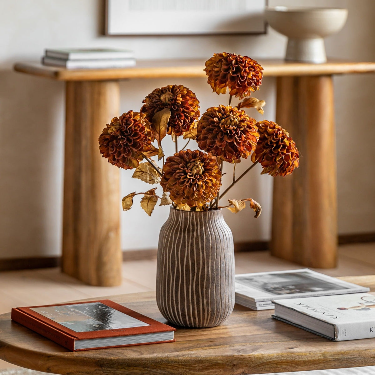 Faux Stem Dahlia in Burnt Orange Set of 6