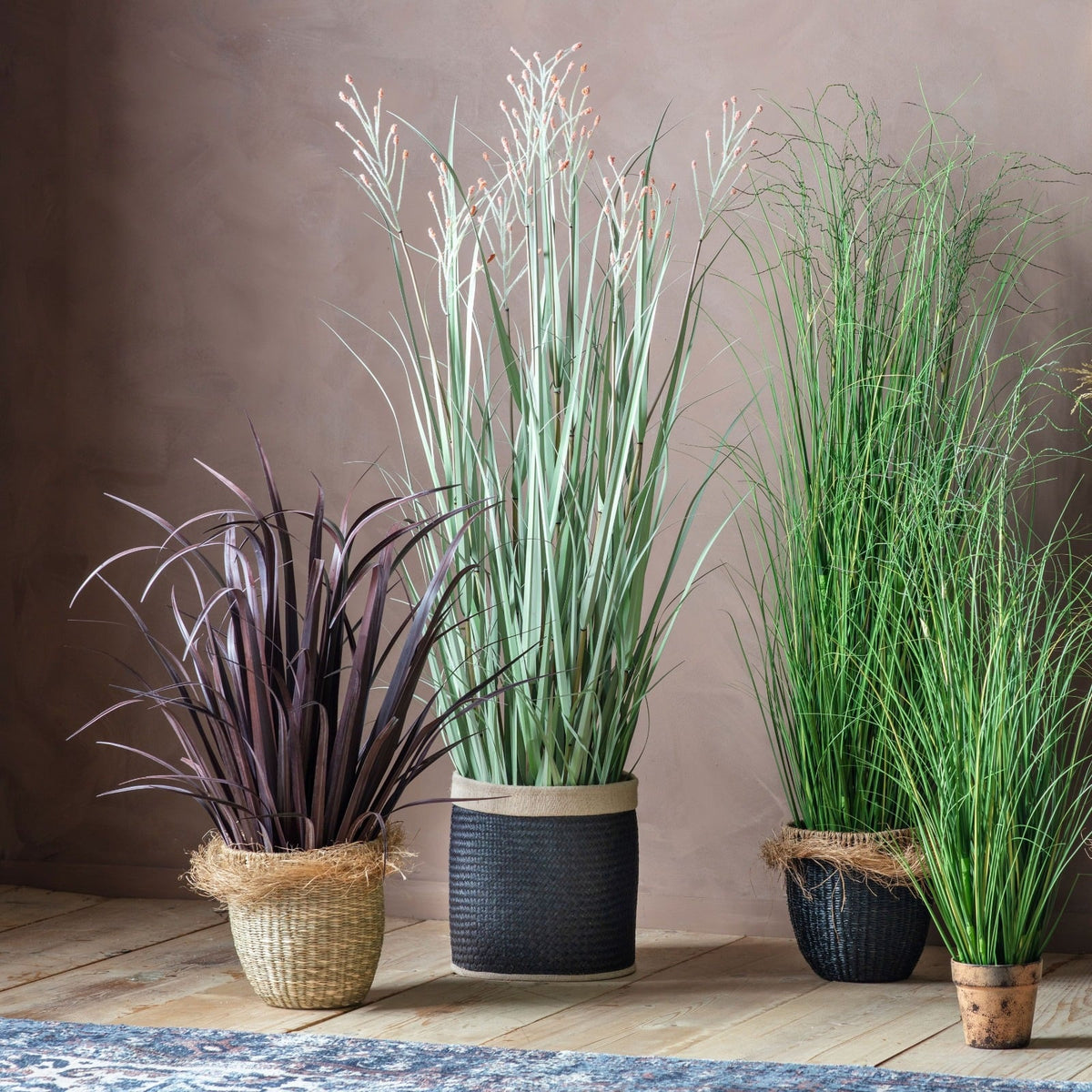 Artificial Potted Grass with Heads Green Russet