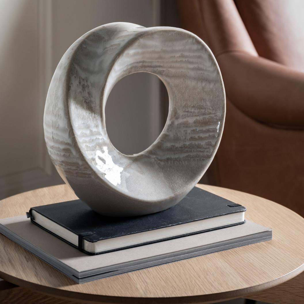 Otto Circle Sculpture in Reactive Grey Glaze - Large