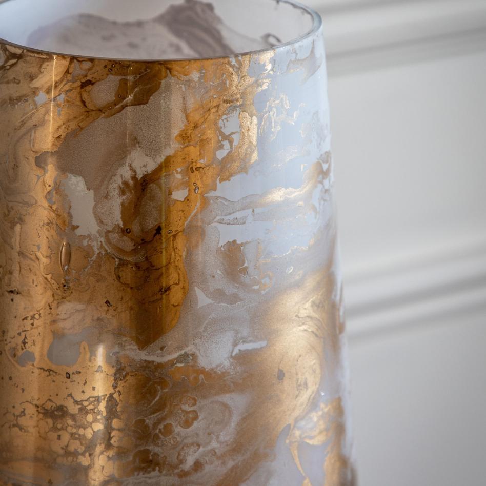 Marble Swirl Hurricane Large Gold Candle Holder