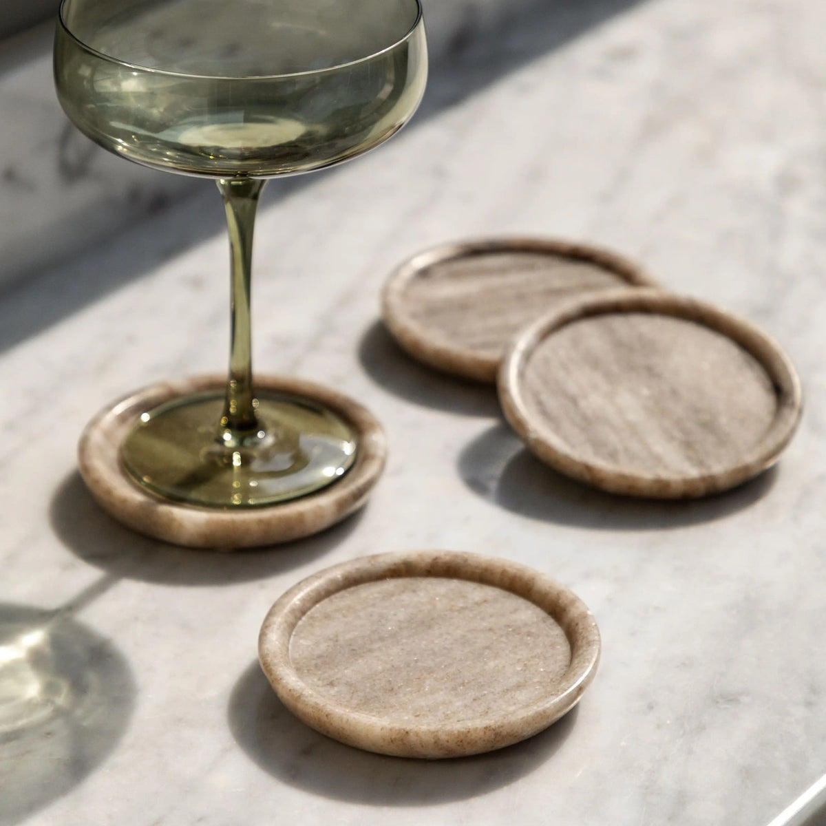 Novi Round Coasters in Beige Marble - Set of 4