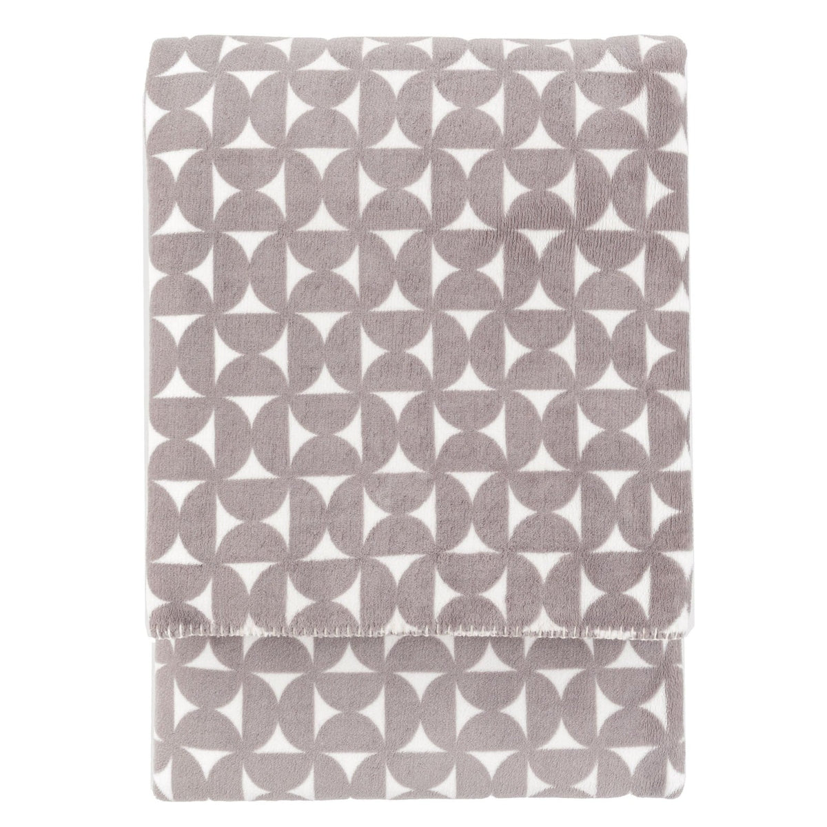 Grey geometric patterned throw blanket neatly folded – modern home accessory.