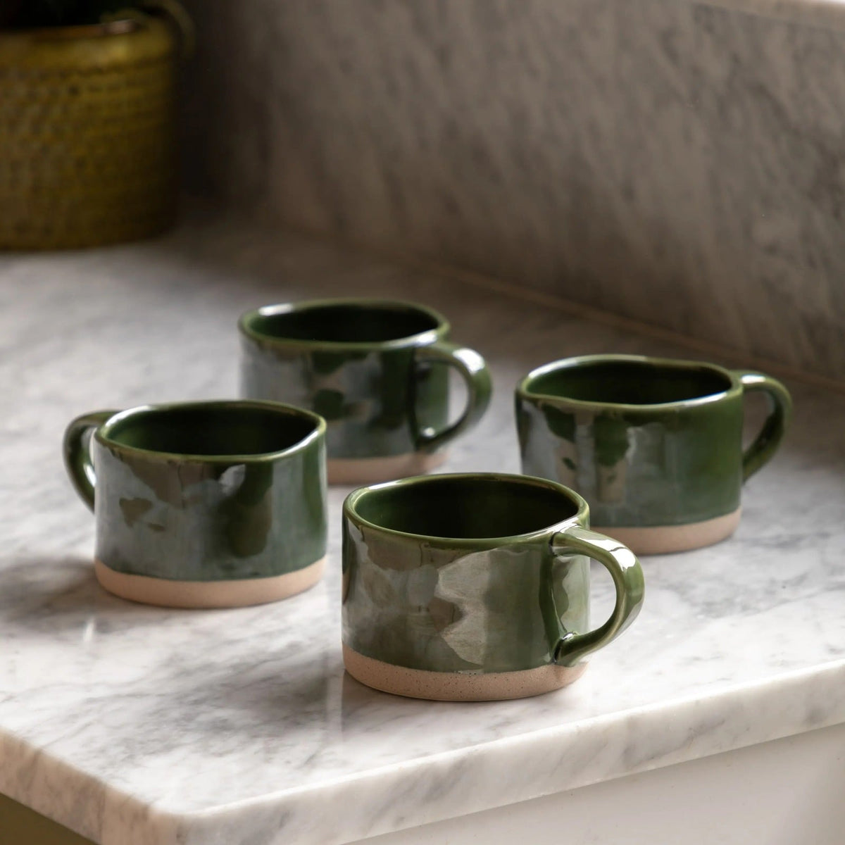 Rustic Mug in Green - Set of 4