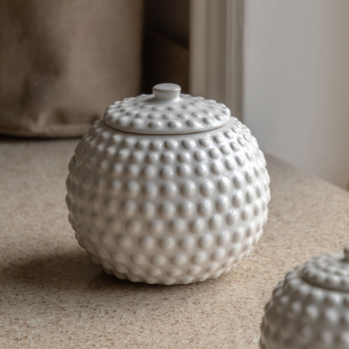 Alba Beaded Trinket Jar in White - Large