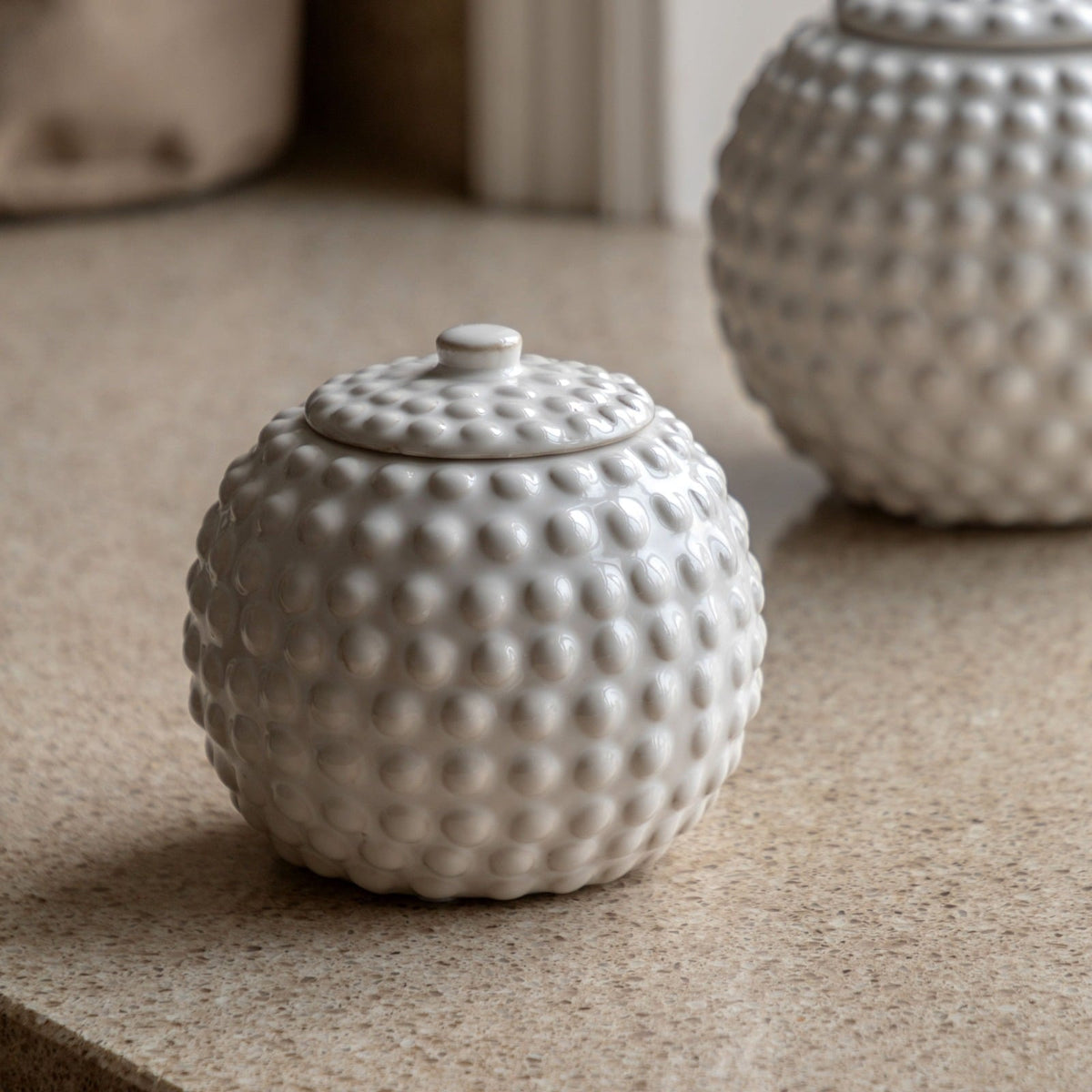 Alba Beaded Trinket Jar in White - Small