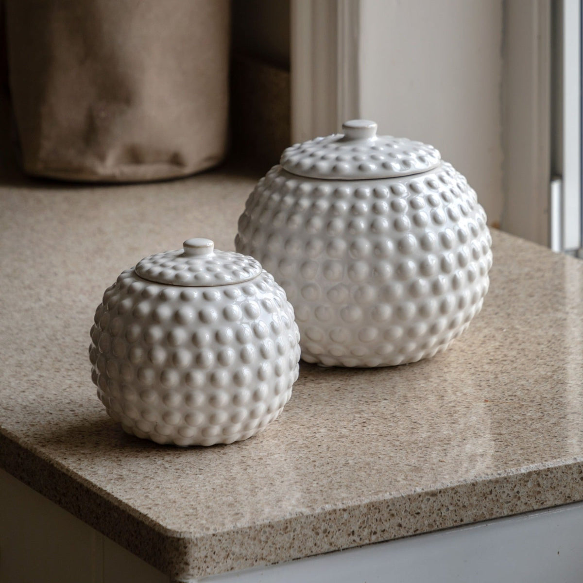 Alba Beaded Trinket Jar in White - Small