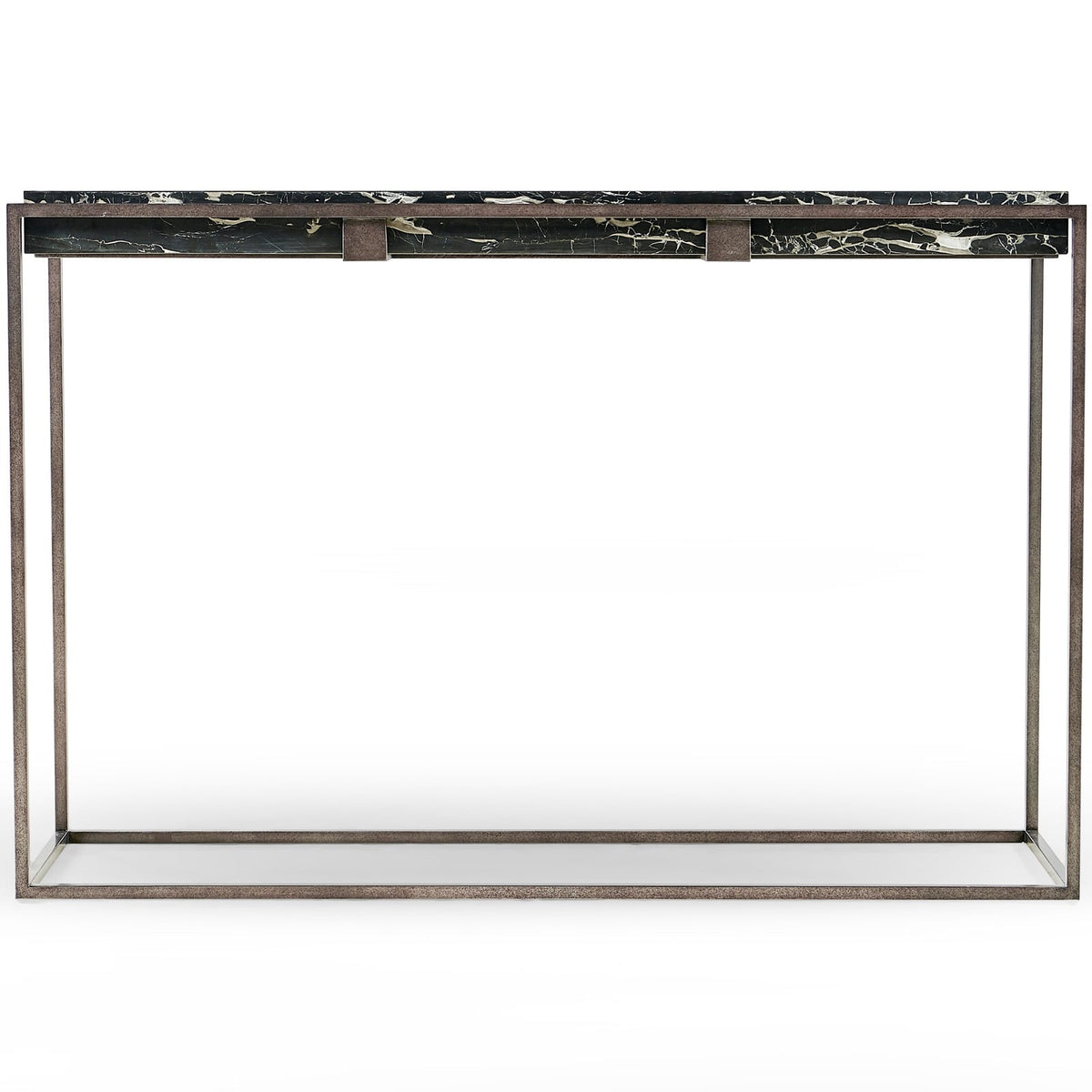 Rectangular Iron Console Table with a Black Marble Top