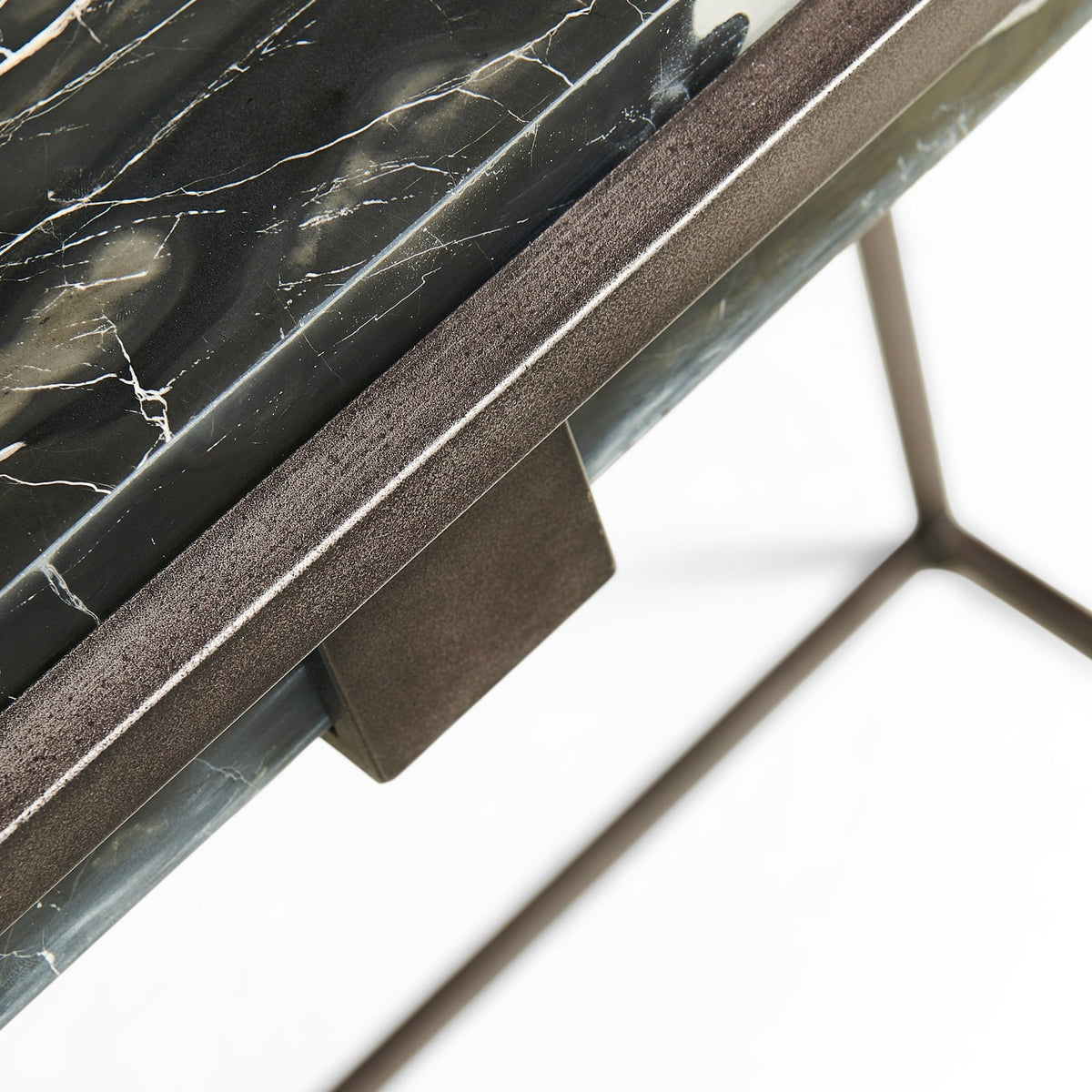 Rectangular Iron Console Table with a Black Marble Top