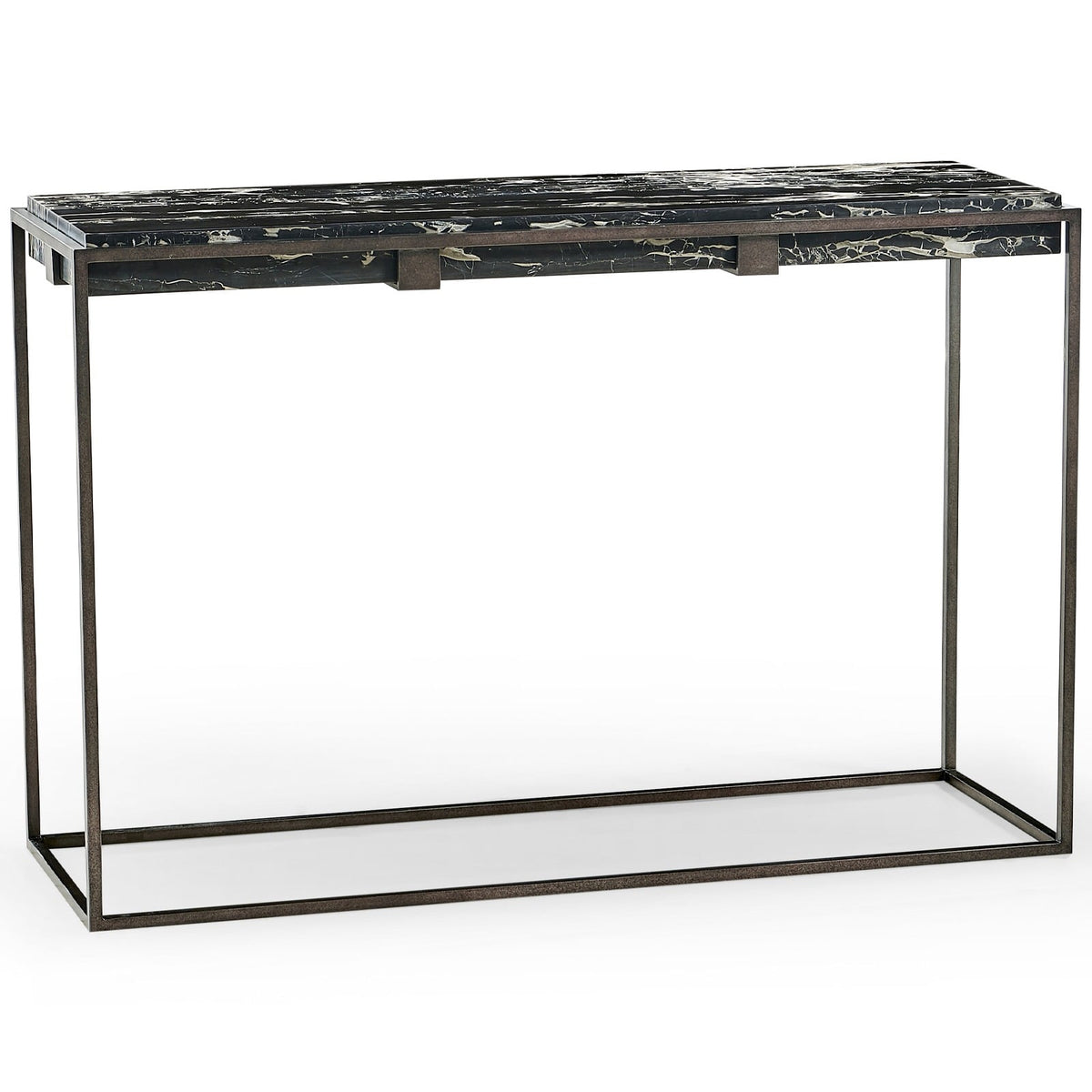 Rectangular Iron Console Table with a Black Marble Top