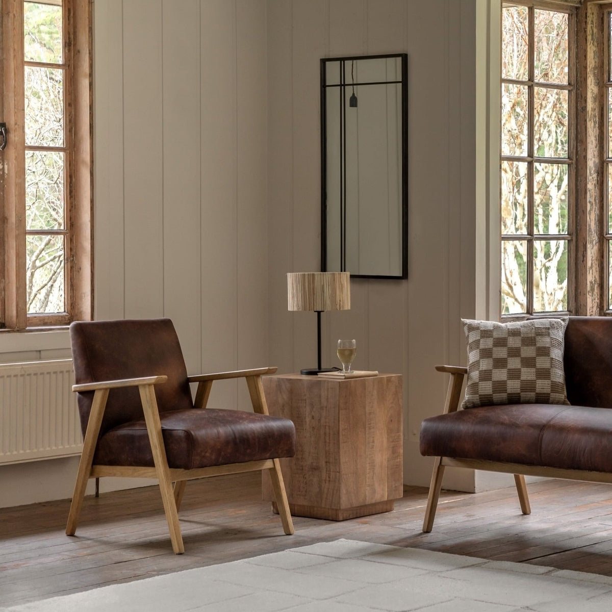 Hereford Mid Century Style Armchair in Brown Leather