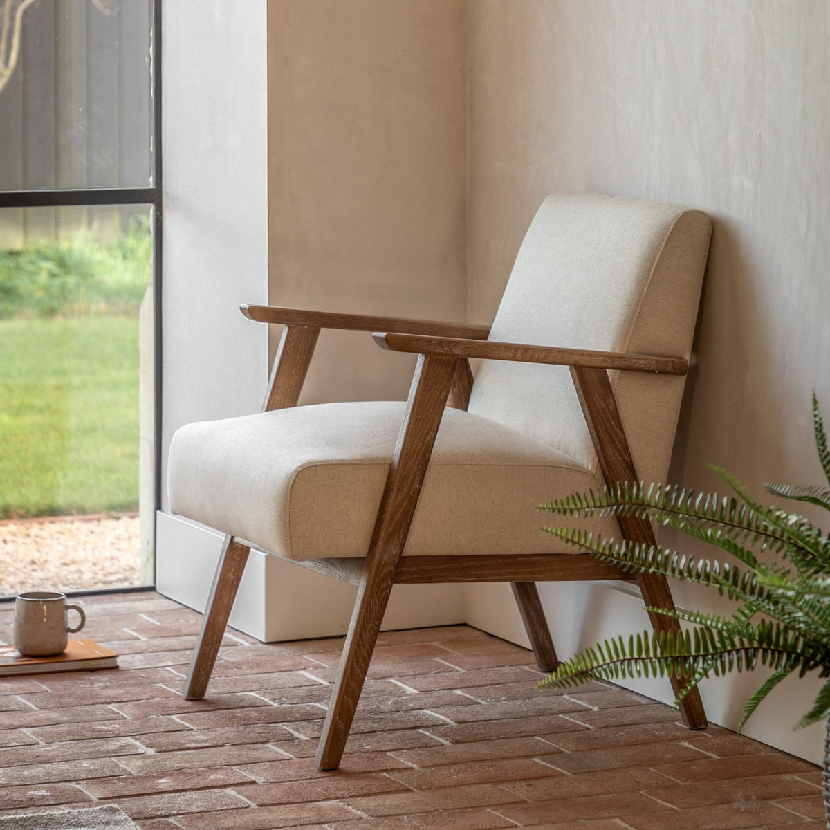 Hereford Mid Century Style Armchair in Natural Linen