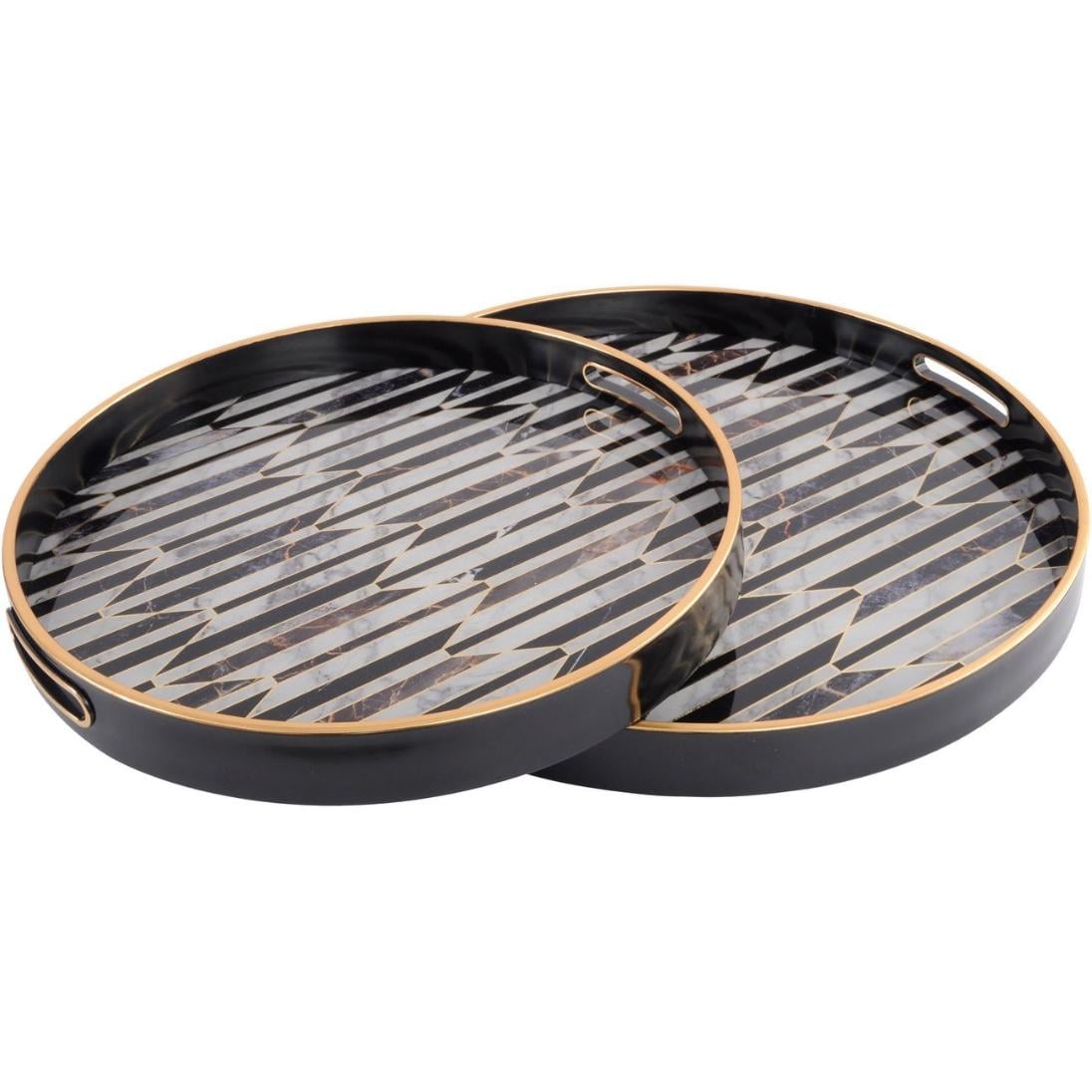 Tray Antique Gold & Black Set of 2