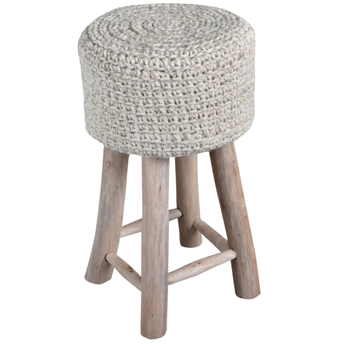 Nomad Natural Knitted Wool Bar Stool in Beige Ivory