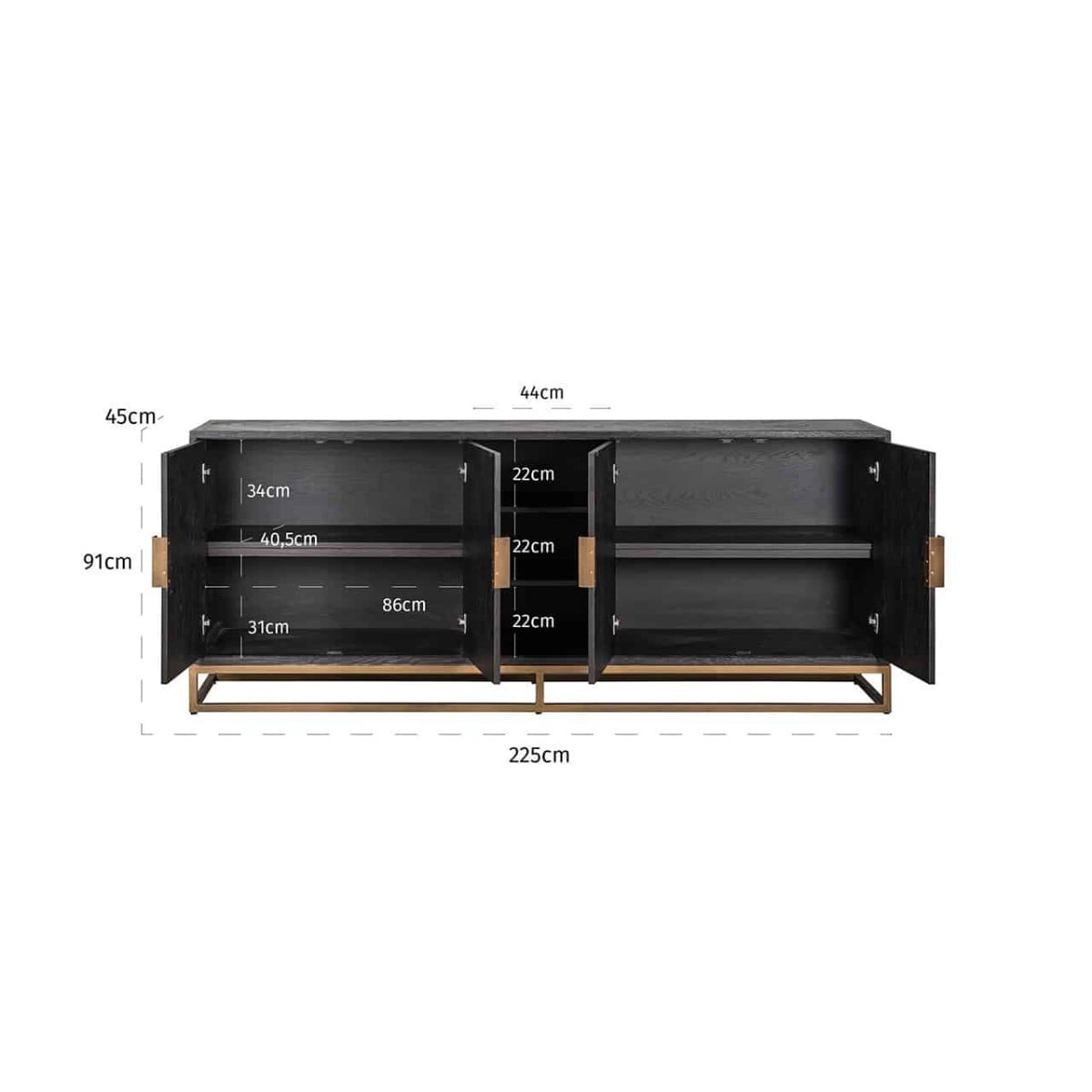Blackbone Black & Brass Sideboard with Shelves