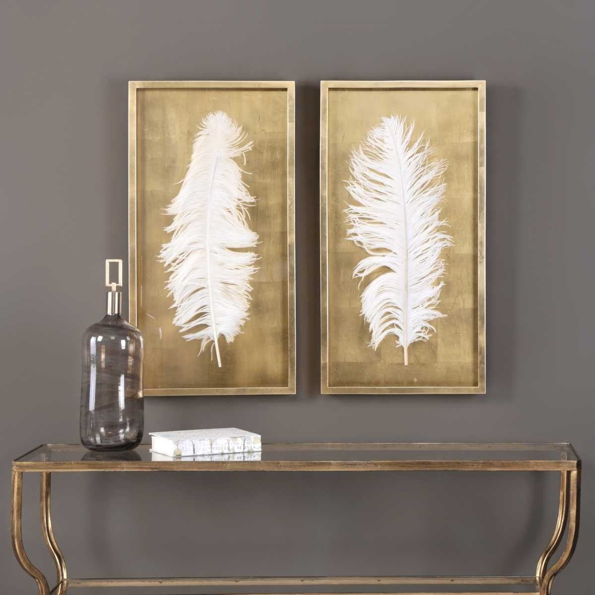 White Feathers Gold Shadow Box - Set of 2