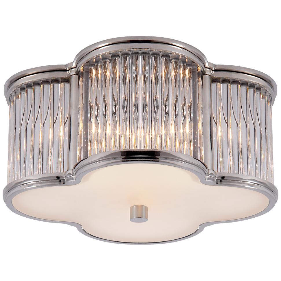 Basil Small Flush Mount in Polished Nickel and Clear Glass Rods with Frosted Glass