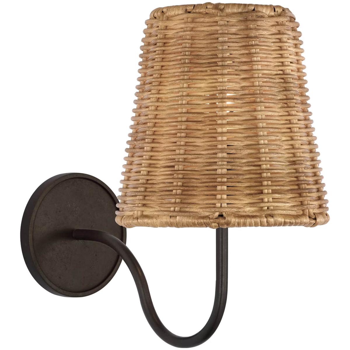 Lyndsie Small Wall Sconce in Aged Iron with Natural Wicker Shade