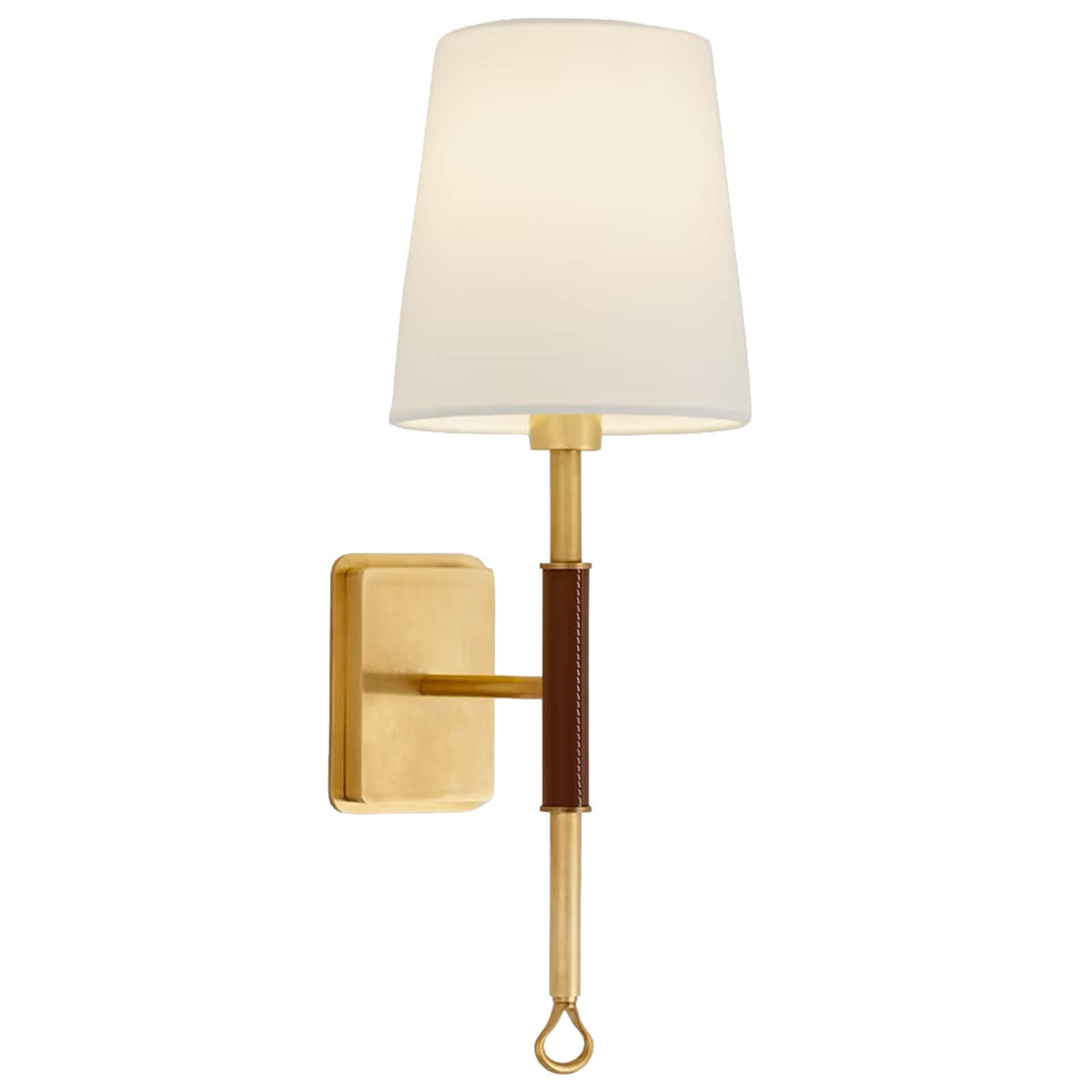 Griffin Sconce in Hand-Rubbed Antique Brass and Saddle Leather