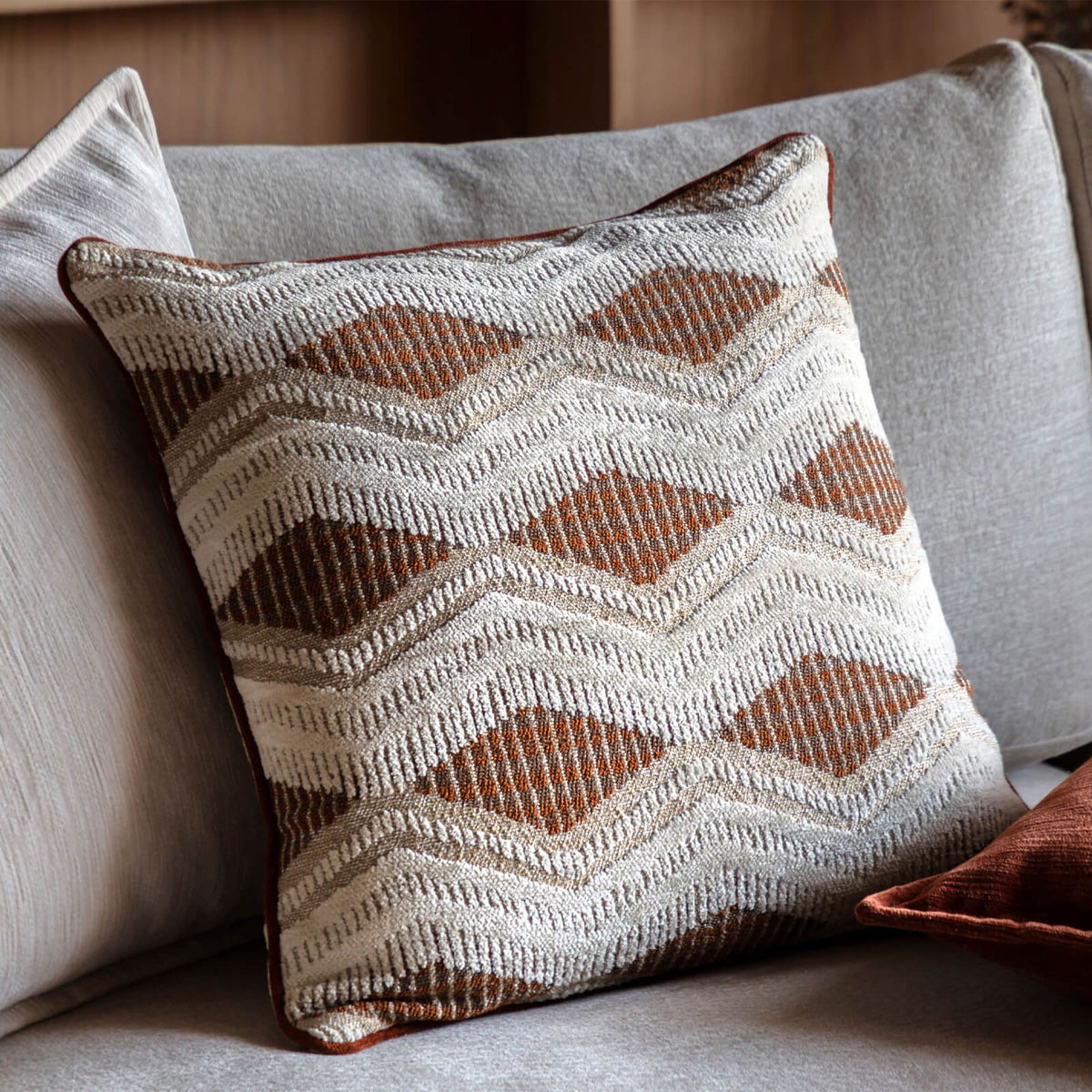 Alto Jacquard Cushion in Rust