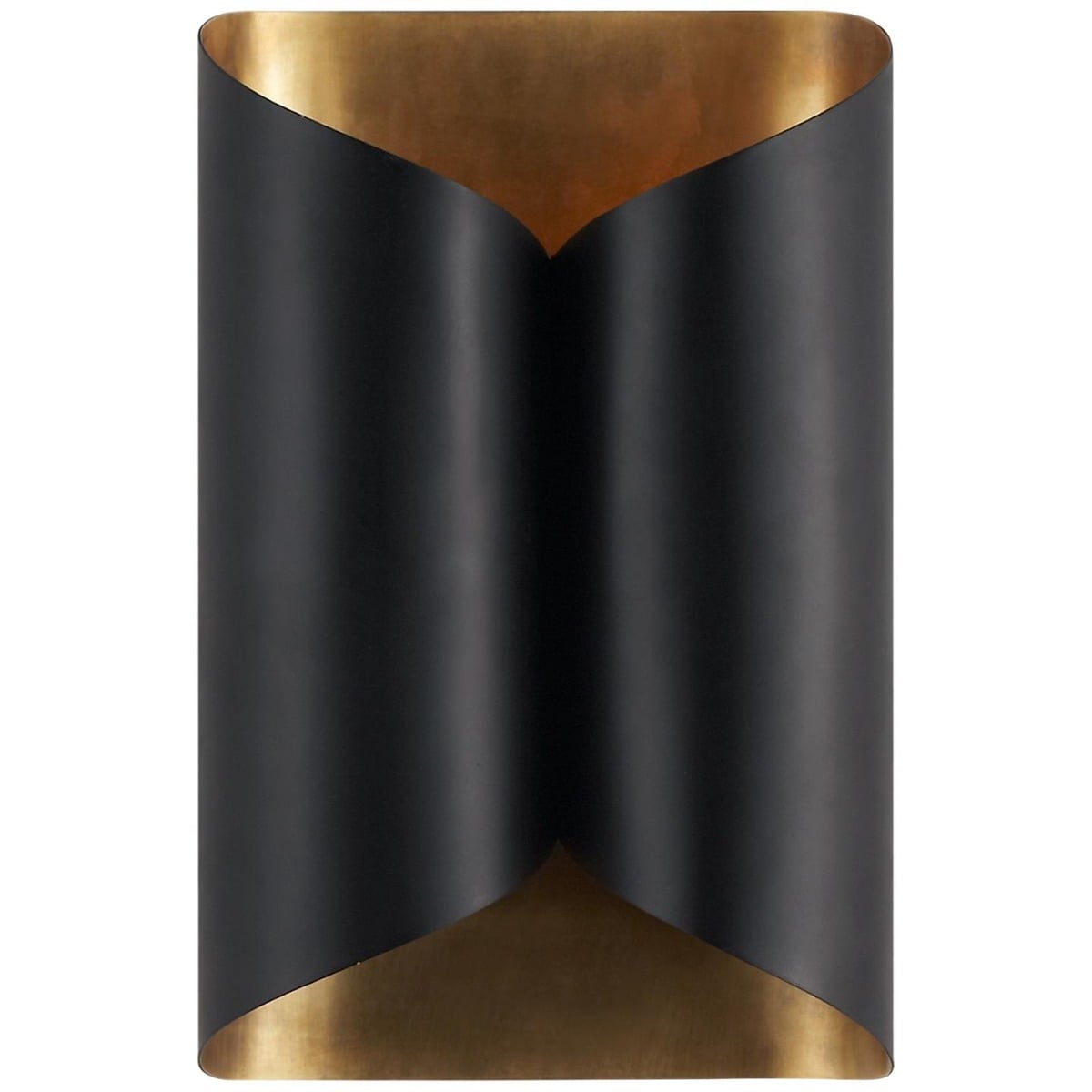 Selfoss Wall Light in Black with Hand-Rubbed Antique Brass Interior