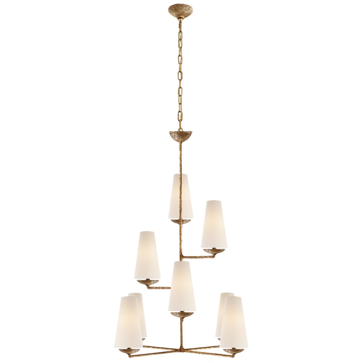Fontaine Vertical Chandelier in Gilded Plaster with Linen Shades