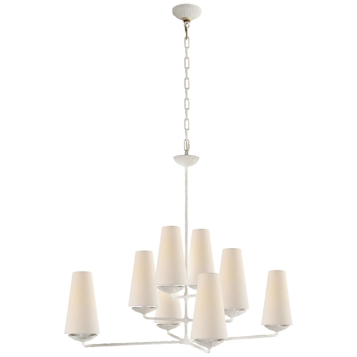 Fontaine Large Offset Chandelier in Plaster White with Linen Shades