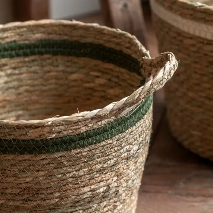 Storage Basket in Striped Olive - Set of 3