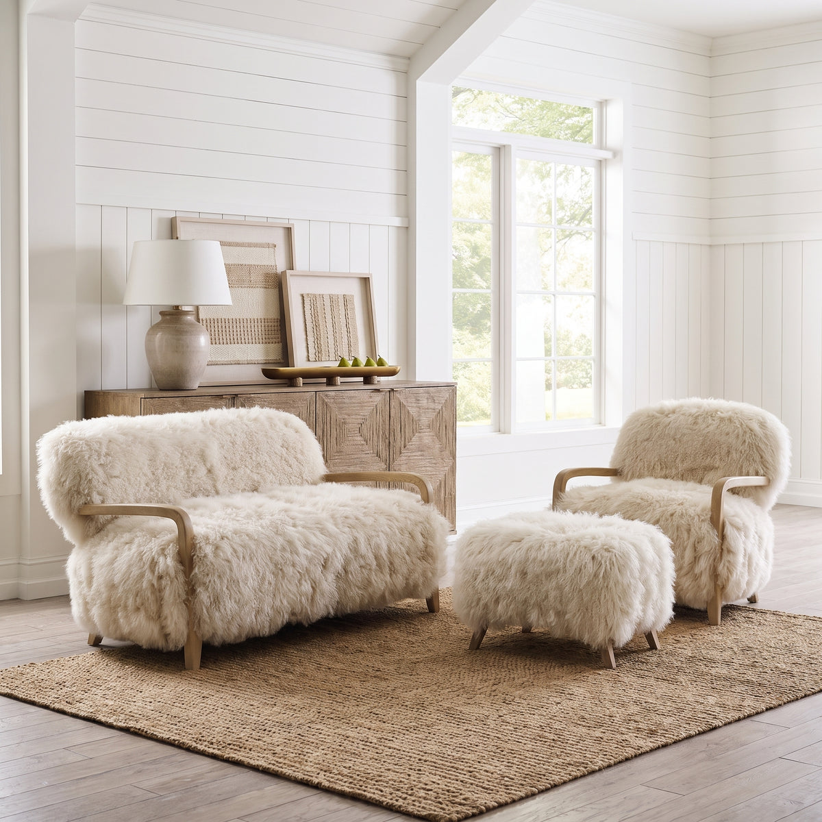 Baaarb Accent Chair in Natural Real Long Sheepskin