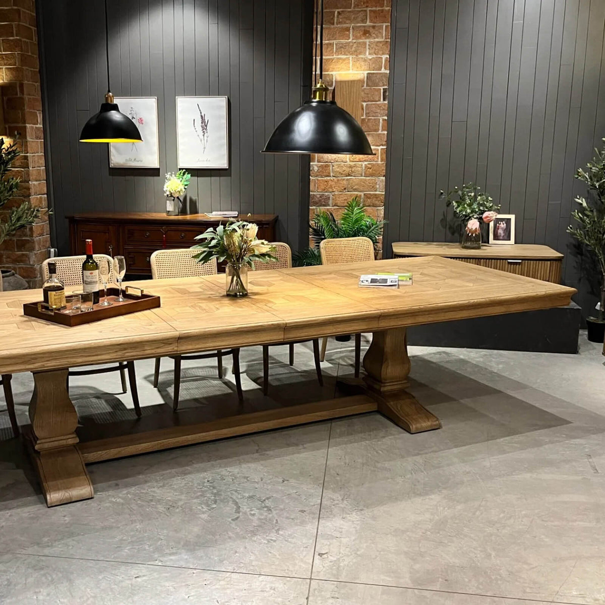 Bath Extending Oak Parquet Dining Table - 180-280cm