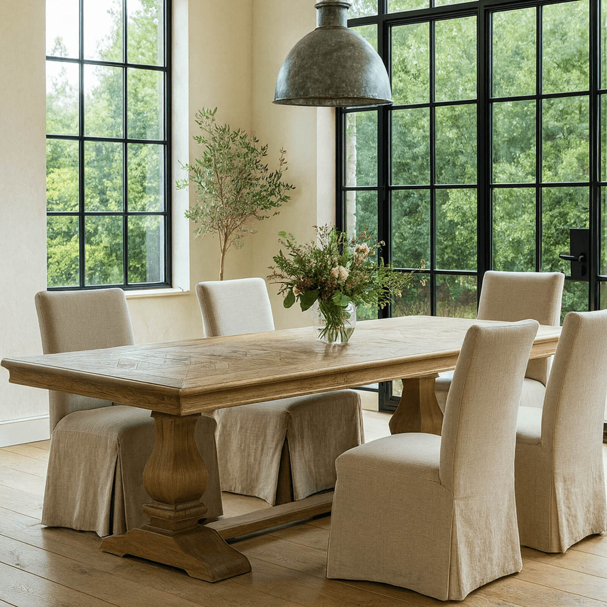Bath Extending Oak Parquet Dining Table - 180-280cm