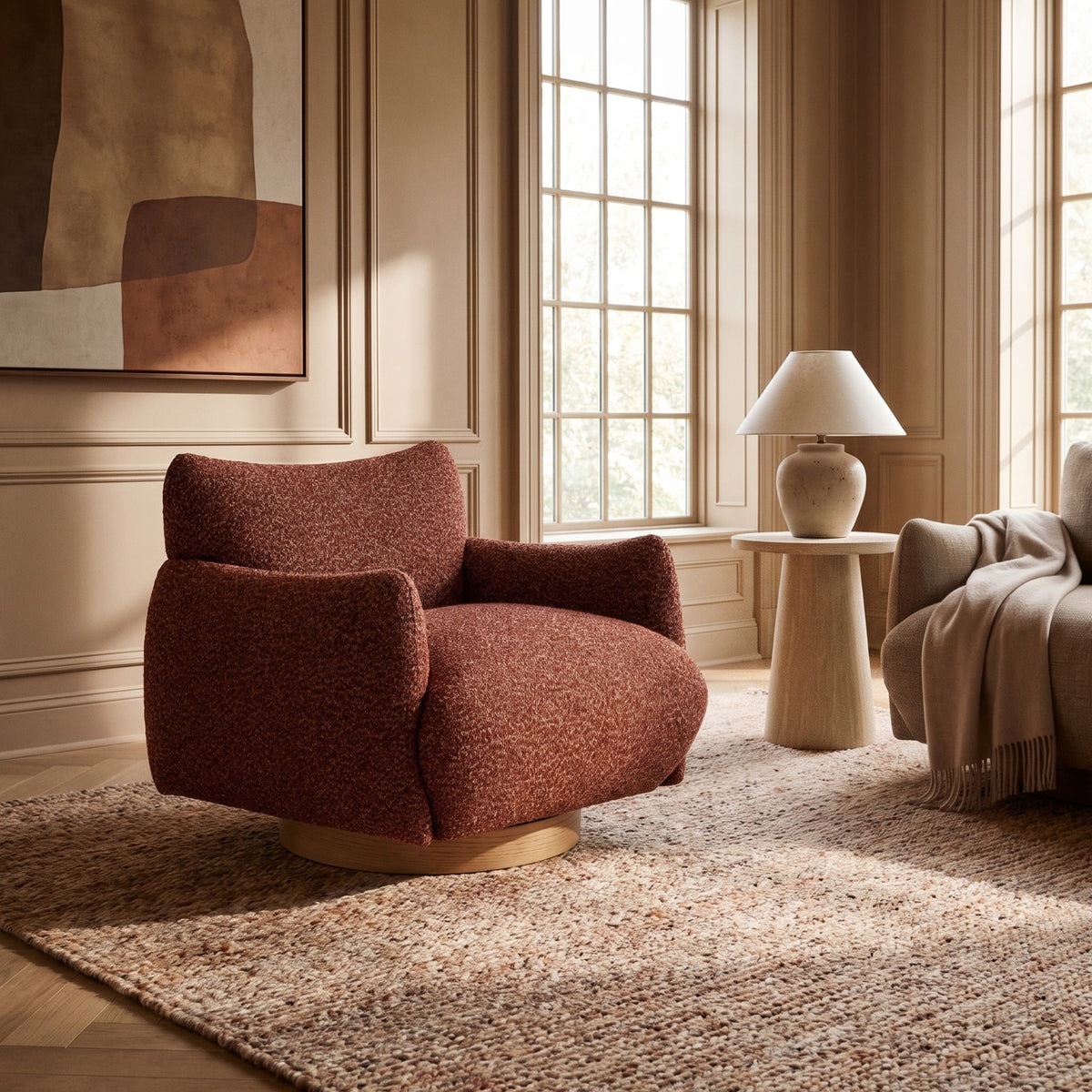 Batsford Swivel Chair in Mulberry Boucle