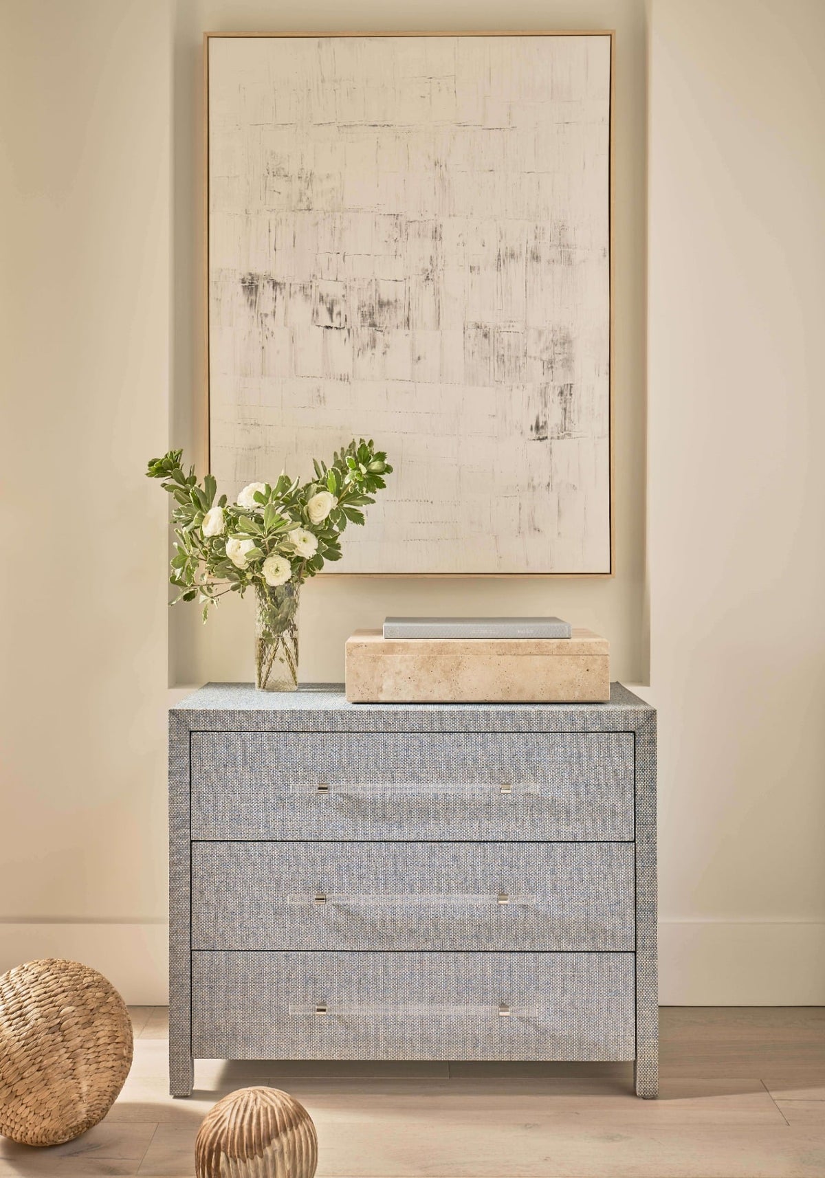 Bimini Wide Bedside Table in Blue Seagrass