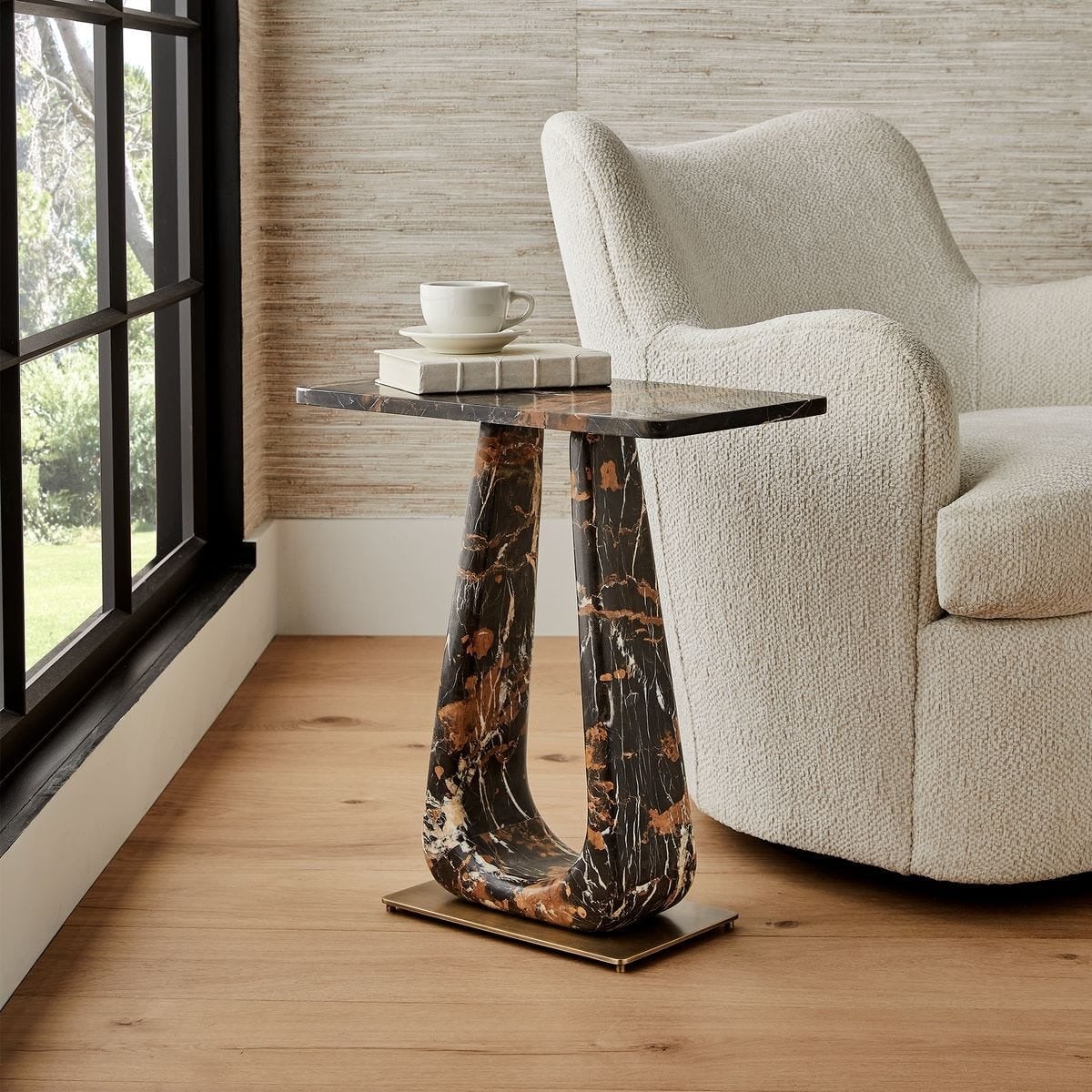 About Turn Side Table in Michelangelo Marble