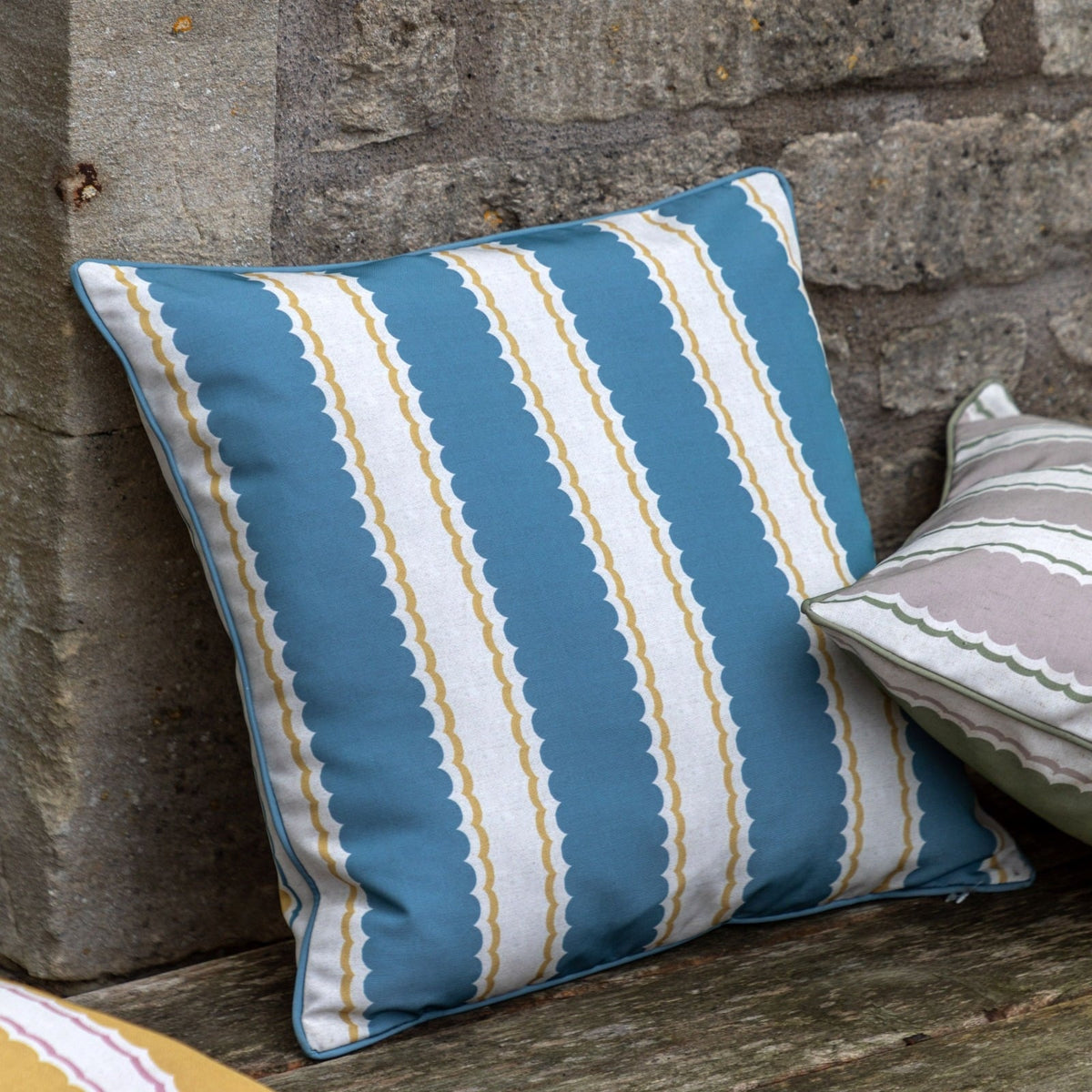 Calivana Stripe Indoor/Outdoor Cushion in Blue/Ochre